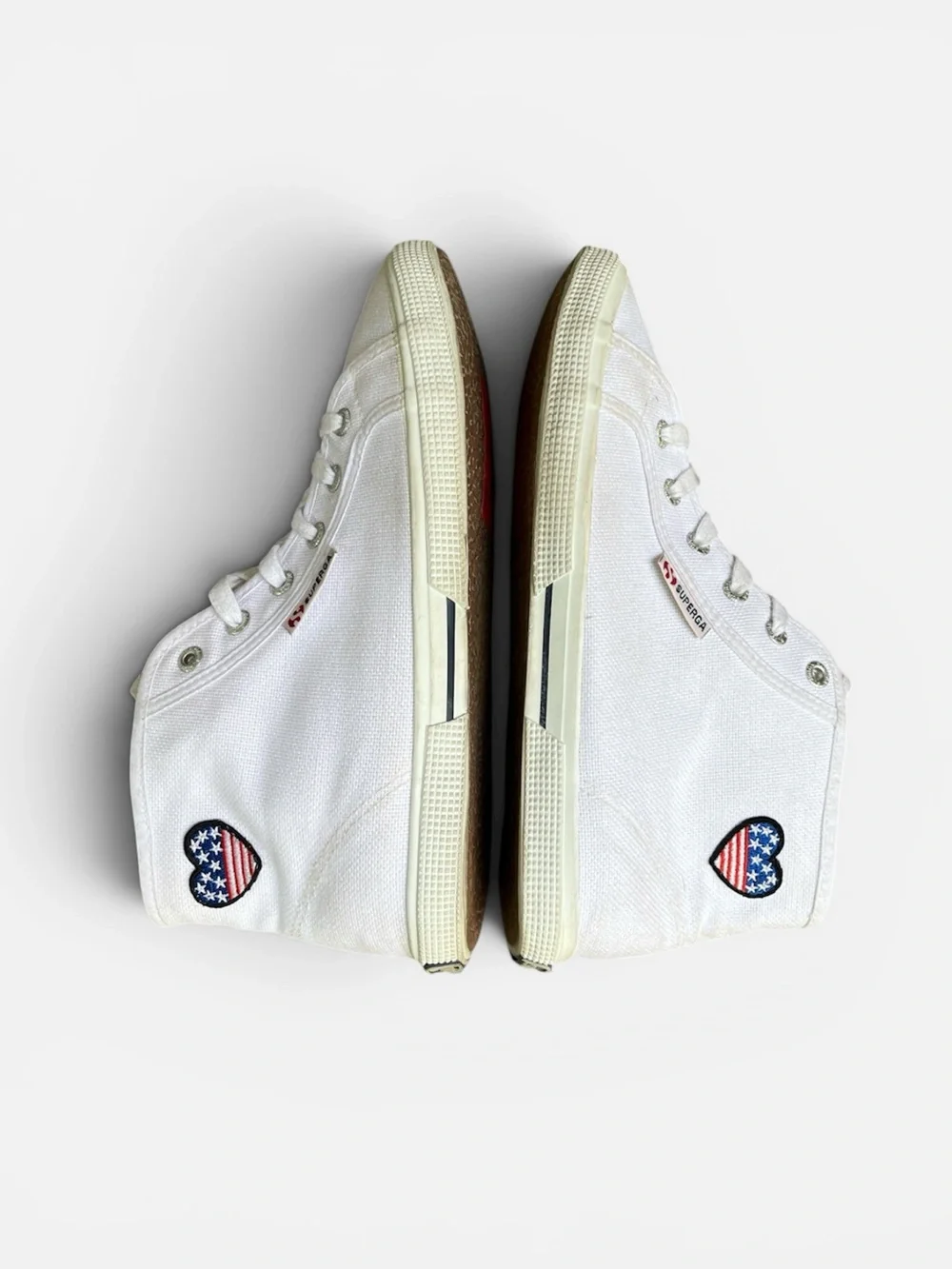 Superga 2952 White Canvas High-Top Sneaker w/ American Flag Heart Sz EU 39